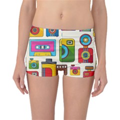 Retro Cameras Audio Cassettes Hand Drawn Pop Art Style Seamless Pattern Boyleg Bikini Bottoms by Vaneshart