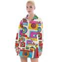 Retro Cameras Audio Cassettes Hand Drawn Pop Art Style Seamless Pattern Women s Long Sleeve Casual Dress View1