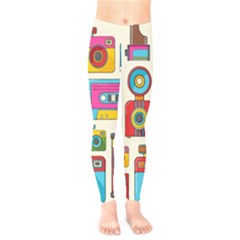 Retro Cameras Audio Cassettes Hand Drawn Pop Art Style Seamless Pattern Kids  Leggings by Vaneshart