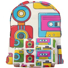 Retro Cameras Audio Cassettes Hand Drawn Pop Art Style Seamless Pattern Giant Full Print Backpack by Vaneshart