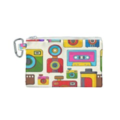 Retro Cameras Audio Cassettes Hand Drawn Pop Art Style Seamless Pattern Canvas Cosmetic Bag (small) by Vaneshart