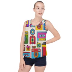 Retro Cameras Audio Cassettes Hand Drawn Pop Art Style Seamless Pattern Bubble Hem Chiffon Tank Top by Vaneshart