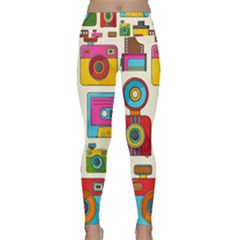 Retro Cameras Audio Cassettes Hand Drawn Pop Art Style Seamless Pattern Lightweight Velour Classic Yoga Leggings by Vaneshart