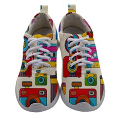 Retro Cameras Audio Cassettes Hand Drawn Pop Art Style Seamless Pattern Athletic Shoes by Vaneshart