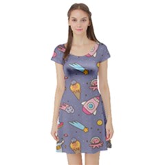 Outer Space Seamless Background Short Sleeve Skater Dress