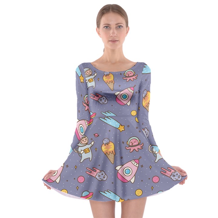 Outer Space Seamless Background Long Sleeve Skater Dress