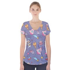 Outer Space Seamless Background Short Sleeve Front Detail Top by Vaneshart