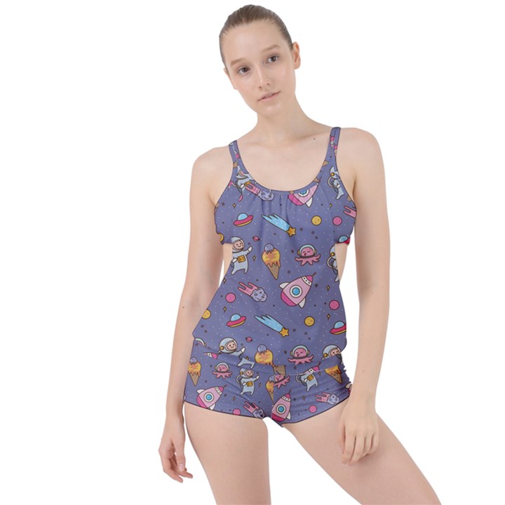 Outer Space Seamless Background Boyleg Tankini Set 