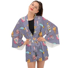 Outer Space Seamless Background Long Sleeve Kimono by Vaneshart