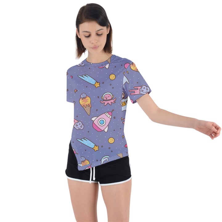 Outer Space Seamless Background Asymmetrical Short Sleeve Sports Tee