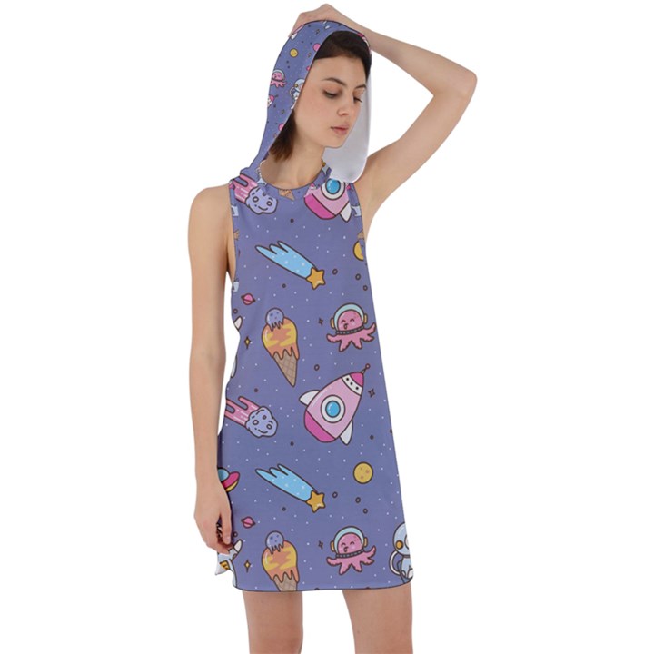 Outer Space Seamless Background Racer Back Hoodie Dress