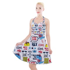 Monster Cool Seamless Pattern Halter Party Swing Dress  by Vaneshart