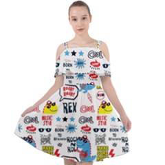 Monster Cool Seamless Pattern Cut Out Shoulders Chiffon Dress