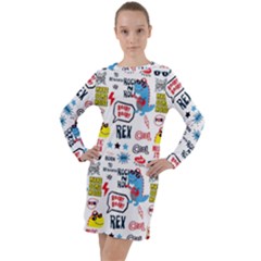 Monster Cool Seamless Pattern Long Sleeve Hoodie Dress