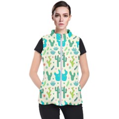 Cactus Succulents Floral Seamless Pattern Women s Puffer Vest by Vaneshart