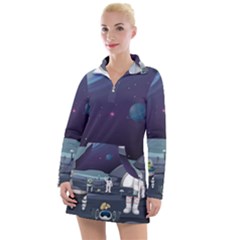 Alien Astronaut Scene Women s Long Sleeve Casual Dress by Vaneshart