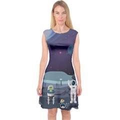 Alien Astronaut Scene Capsleeve Midi Dress by Vaneshart