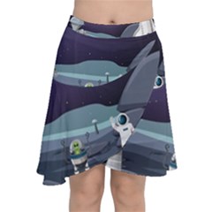 Alien Astronaut Scene Chiffon Wrap Front Skirt by Vaneshart