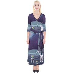 Alien Astronaut Scene Quarter Sleeve Wrap Maxi Dress by Vaneshart