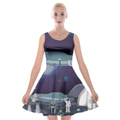 Alien Astronaut Scene Velvet Skater Dress by Vaneshart