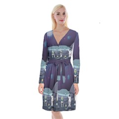 Alien Astronaut Scene Long Sleeve Velvet Front Wrap Dress by Vaneshart