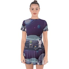 Alien Astronaut Scene Drop Hem Mini Chiffon Dress by Vaneshart