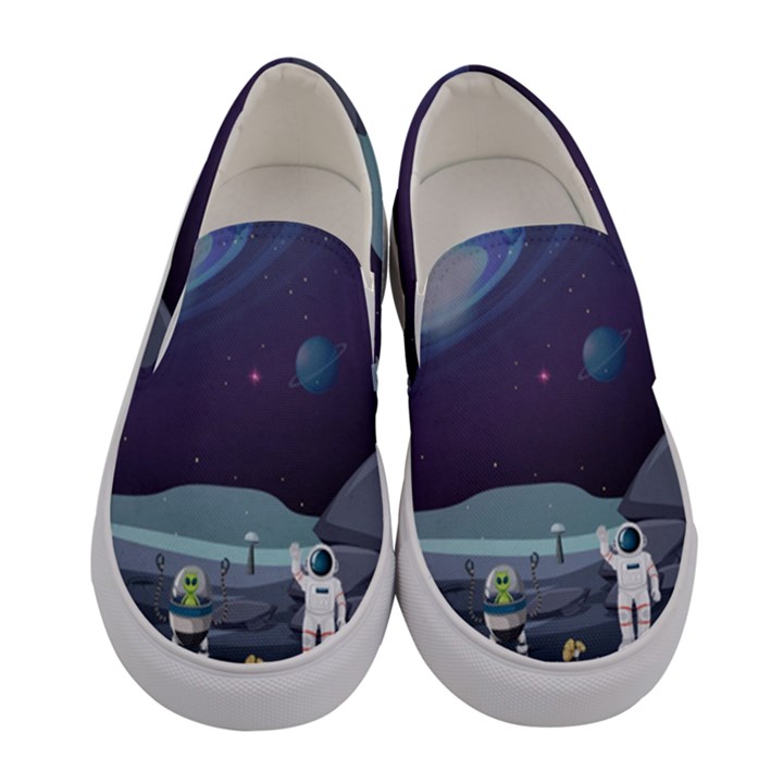 Alien Astronaut Scene Women s Canvas Slip Ons