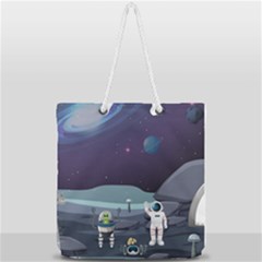 Alien Astronaut Scene Full Print Rope Handle Tote (large) by Vaneshart