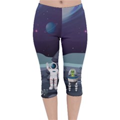 Alien Astronaut Scene Velvet Capri Leggings  by Vaneshart