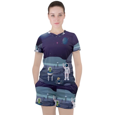 Alien Astronaut Scene Women s Tee And Shorts Set by Vaneshart