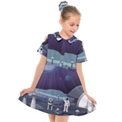 Alien Astronaut Scene Kids  Short Sleeve Shirt Dress by Vaneshart