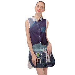 Alien Astronaut Scene Sleeveless Shirt Dress by Vaneshart