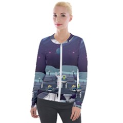 Alien Astronaut Scene Velour Zip Up Jacket by Vaneshart