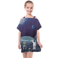 Alien Astronaut Scene Kids  One Piece Chiffon Dress by Vaneshart