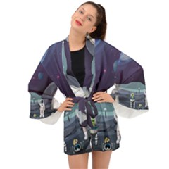 Alien Astronaut Scene Long Sleeve Kimono by Vaneshart