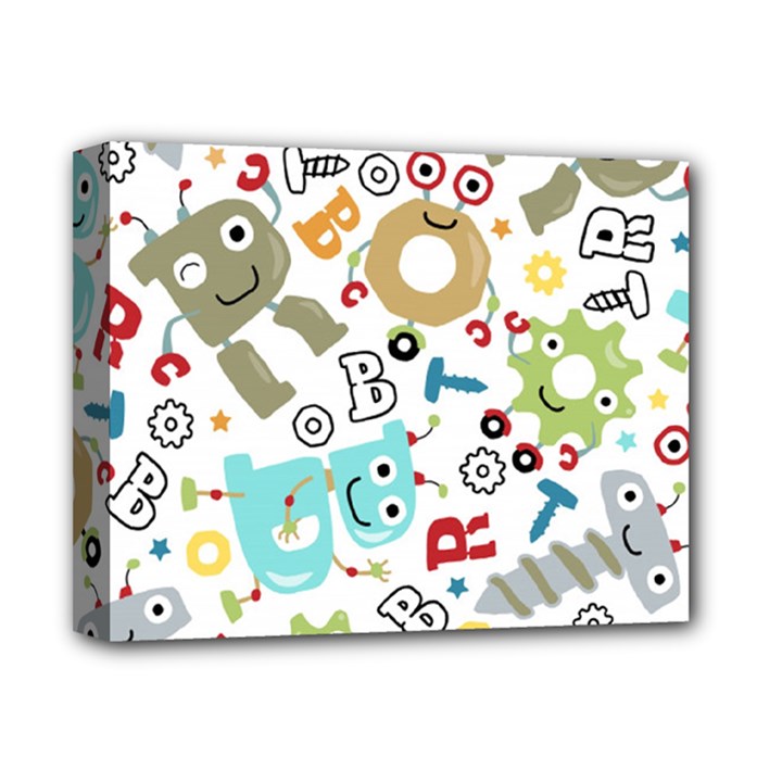 Seamless Pattern Vector With Funny Robots Cartoon Deluxe Canvas 14  x 11  (Stretched)