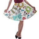 Seamless Pattern Vector With Funny Robots Cartoon A-line Skater Skirt View1