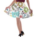 Seamless Pattern Vector With Funny Robots Cartoon A-line Skater Skirt View2