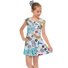 Seamless Pattern Vector With Funny Robots Cartoon Kids  Cap Sleeve Dress by Vaneshart