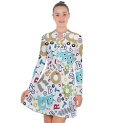 Seamless Pattern Vector With Funny Robots Cartoon Long Sleeve Panel Dress by Vaneshart