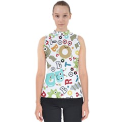 Seamless Pattern Vector With Funny Robots Cartoon Mock Neck Shell Top by Vaneshart