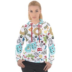 Seamless Pattern Vector With Funny Robots Cartoon Women s Overhead Hoodie