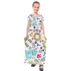 Seamless Pattern Vector With Funny Robots Cartoon Kids  Short Sleeve Maxi Dress by Vaneshart