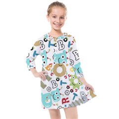 Seamless Pattern Vector With Funny Robots Cartoon Kids  Quarter Sleeve Shirt Dress by Vaneshart