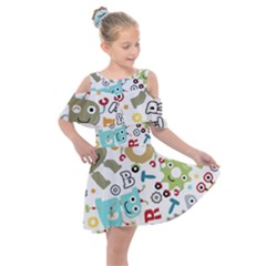 Seamless Pattern Vector With Funny Robots Cartoon Kids  Shoulder Cutout Chiffon Dress by Vaneshart