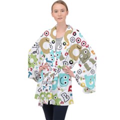 Seamless Pattern Vector With Funny Robots Cartoon Long Sleeve Velvet Kimono  by Vaneshart