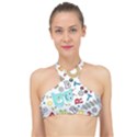 Seamless Pattern Vector With Funny Robots Cartoon High Neck Bikini Top View1