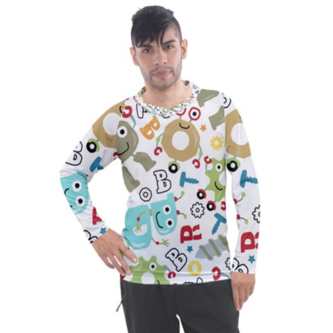 Seamless Pattern Vector With Funny Robots Cartoon Men s Pique Long Sleeve Tee by Vaneshart