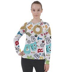 Seamless Pattern Vector With Funny Robots Cartoon Women s Pique Long Sleeve Tee