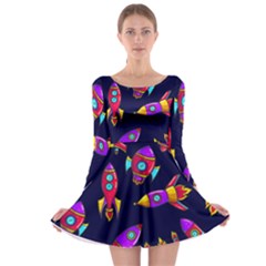 Space Patterns Long Sleeve Skater Dress by Vaneshart